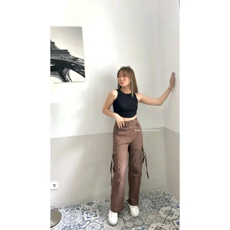 AVE 1113 - Michelle Qullote Cargo Pants | Celana Kulot Kargo Wanita Dewasa Soft Jeans 2