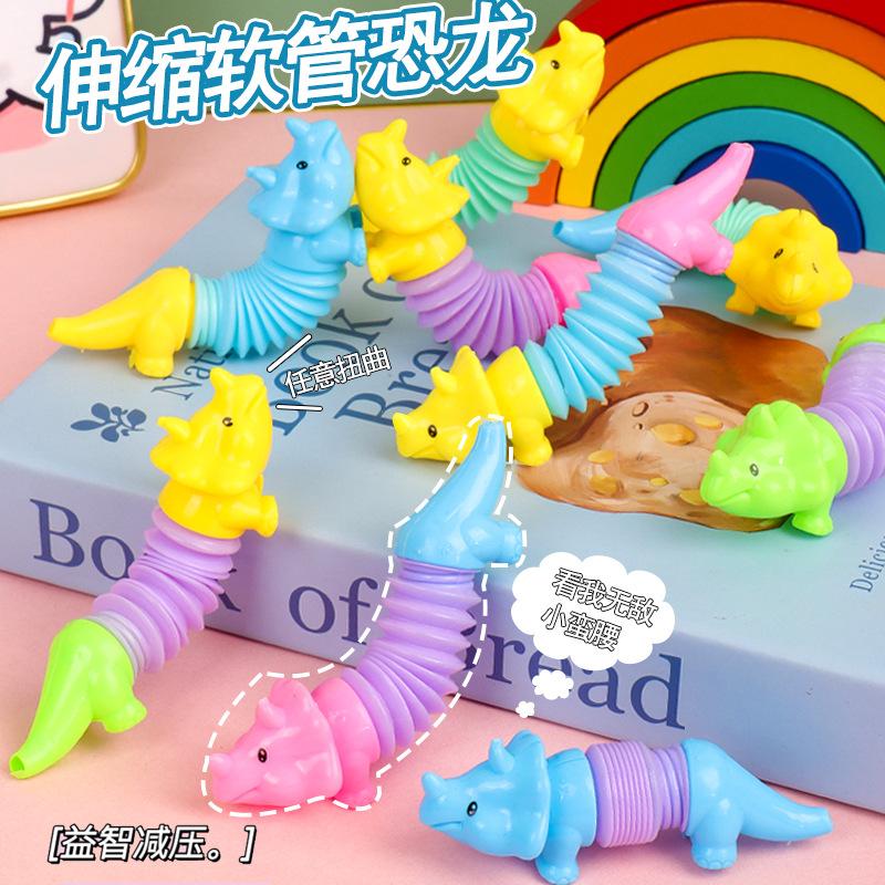 ของเล่นไดโนเสาร์ยืดได้ ขนาดเล็ก สีสันสดใส เหมาะสำหรับเด็ก สีสุ่ม อุปกรณ์ตกแต่งชุด Chiayi พร้อมจัดส่ง
