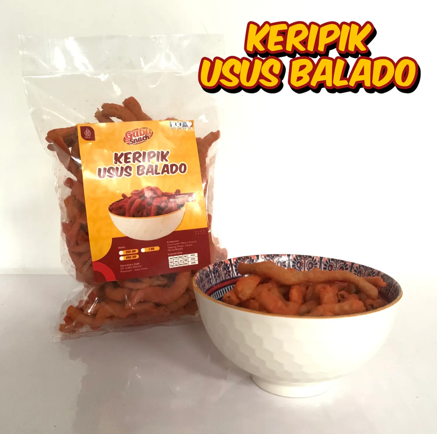 Keripik Usus Ayam Crispy Balado Pedas Manis 250 gr - Cemilan Snack Kiloan Grosir Termurah Camilan Kripik Usus