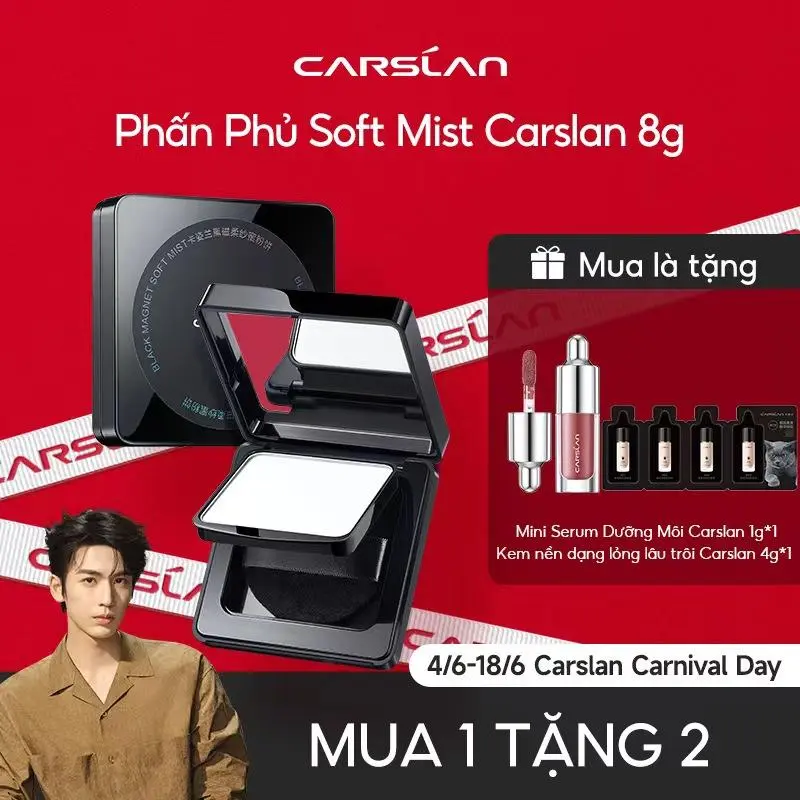 Phấn Phủ Trang Điểm Carslan Kiểm Soát Dầu, Kiềm Dầu Giữ Nền Lâu Hơn Dặm Lai Nền Không Bị Vón Cục 8G+[Mua 1 Tặng 2]Son Tint Serum Mini *1+Set Kem Nền Minisize 4G*1