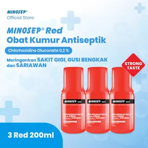 Minosep RED Obat Kumur Antiseptik 200ml 3 botol Sariawan Gusi Bengkak Chlorhexidine 0,2% Gingivitis Periodontitis
