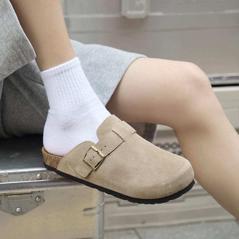 UTUNE Retro Lazy Suede Half Slippers Women's New Thick Bottom Belt Buckle Adjustable Shoes 8