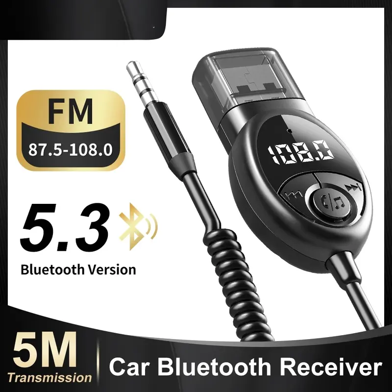 Bộ thu Bluetooth không dây 5.3, bộ chuyển đổi USB sang giắc cắm 3,5 mm, Âm thanh, AUX, màn hình kỹ thuật số, Mic nhạc, rảnh tay, bộ thu Bluetooth ô tô cho loa ô tô  Nghe Nhạc Phụ Kiện 1