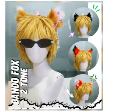 Bando FOX kitsune gumiho furry fluffy nekomimi ear cat lolita harajuku fashion halloween party animal stuff hiasan kuping kucing kostum headband rubah game anime streamer girl kawaii