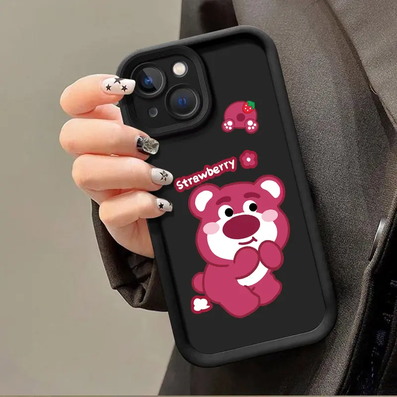 Vỏ silicon cho iPhone 15, 14Pro, 13, 12Promax, XR, XS , XsMax, 11Pro, 7plus, 8plus, 13pro, 15Pro, 14Pro, 14Pro, 14Plus, 7, phim hoạt hình màu hồng, gấu dâu tây dễ thương, bao gồm tất cả Slam 4