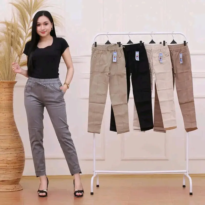 Celana Basic Baggypants Twill Combed Stretch #celana wanita#celana panjang p Chino Cream Diamond Formal Karet Melar Nyaman Tebal Samping Kancing Kaki Variasi  Kerja Katun Casual Santai baggy pants wanita celana  panjang Bahan slim 1