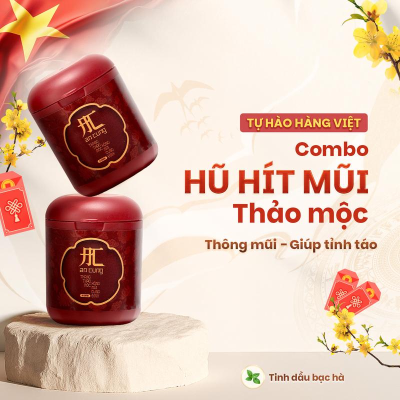  Combo 2 Hũ Hít Mũi Thảo Mộc An Cung Tinh Dầu Bạc Hà Giảm Nghẹt Mũi Giảm Căng Thẳng Giúp Tỉnh Táo 8ml 