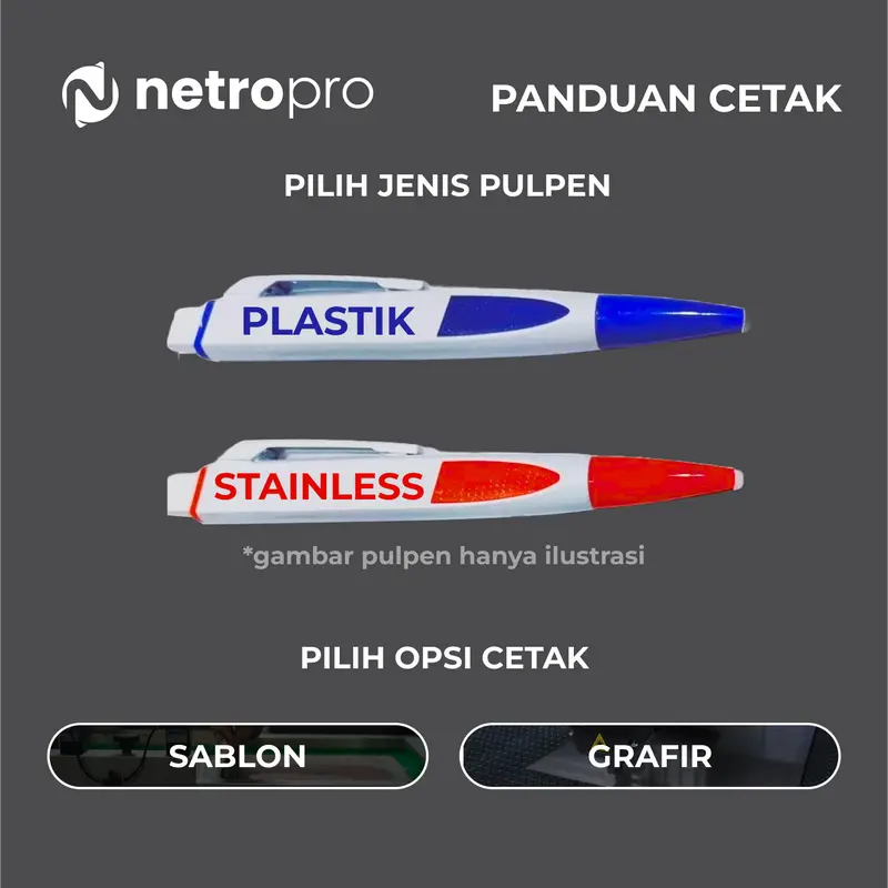 Pulpen Custom Plastik & Stainless | Sablon & Grafir | Netro Productions 2