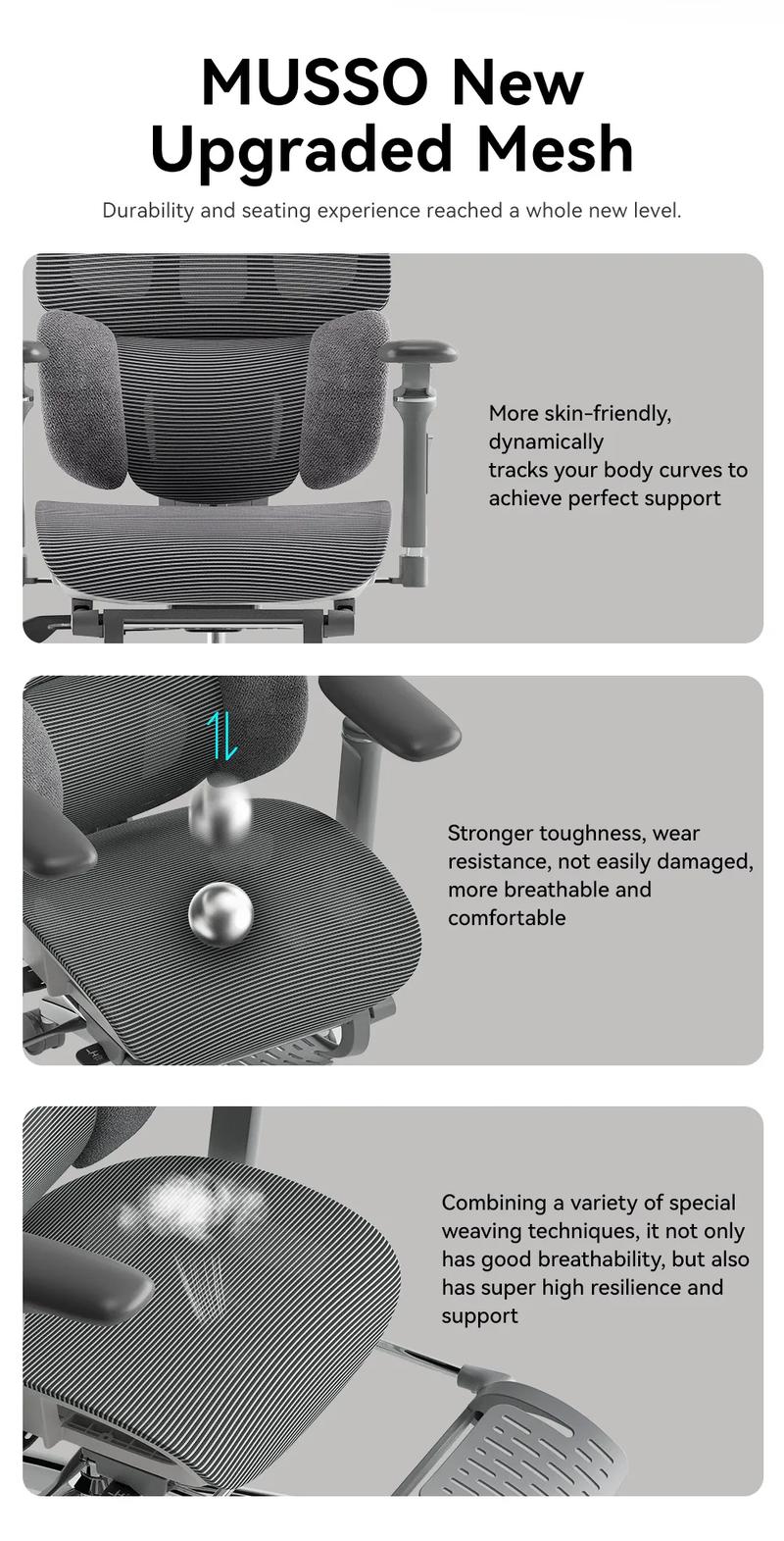 Product Introduction of MUSSO H80 PRO Ergonomic Chair 6D Armrest and Adjustable Headrest Game Chair with Adjustable Back Height Ergonomic Office Chair 1