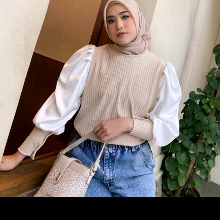 Atasan wanita oat - Atasan kekinian - Puff sleeve tope Cewek Casual 3