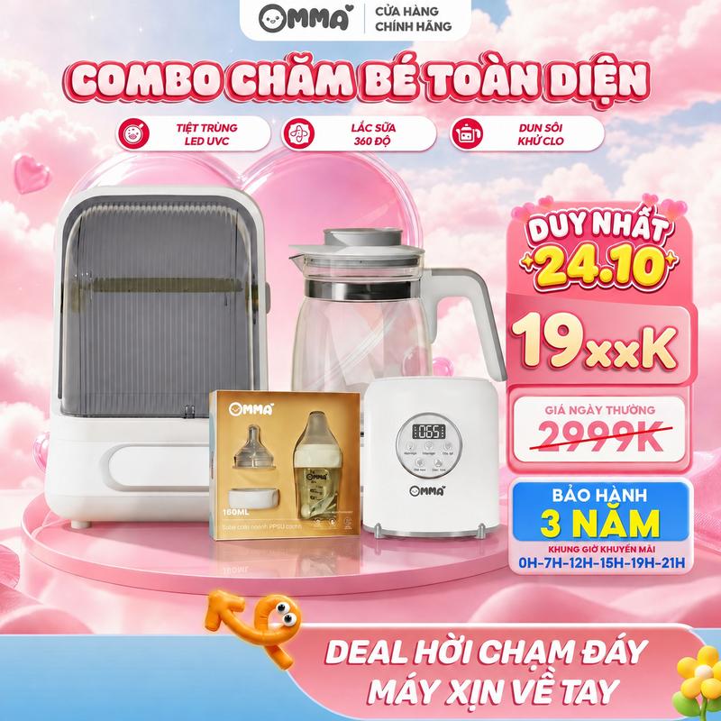 Máy Tiệt Trùng Đun Hâm Pha Sữa UVC 208 & Máy Lắc Giữ Ấm Sữa T2-02 Tặng Bình PPSU 160ml BH 3 Năm l Dung Tích 1300ml Giữ Nhiệt 48h