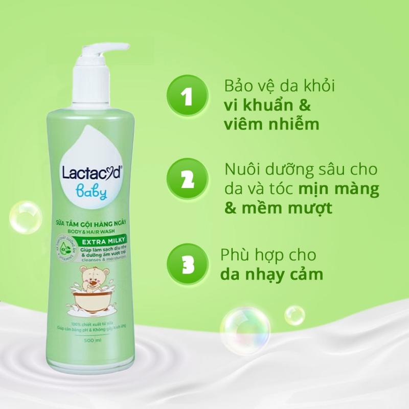  Sữa tắm gội Lactacyd Milky 500ml ngừa rôm sảy 