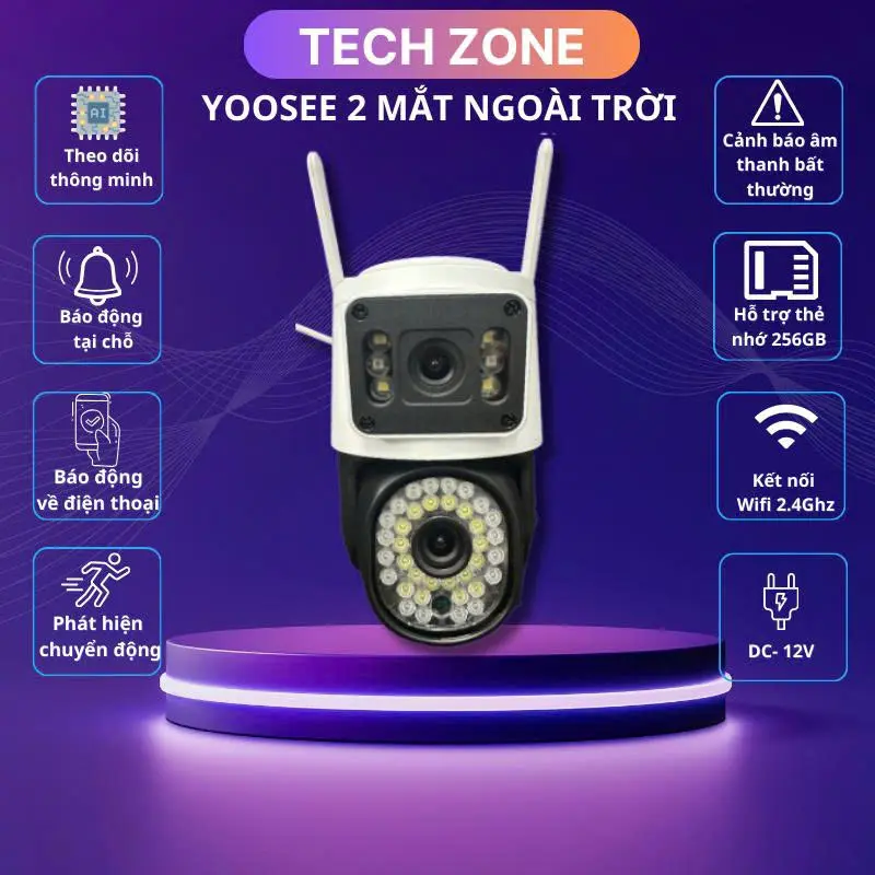 [PHIÊN BẢN ĐẶC BIỆT] Camera wifi 2 mắt ngoài trời KỲ LÂN có loa đàm thoại 2 chiều , có màu ban đêm , cảnh báo chụp ảnh gửi về máy , xoay 360 độ , có đèn LED cảnh báo 7