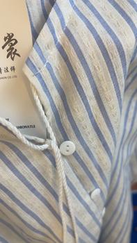Product Review of Áo sơ mi nữ sọc linen cổ tròn rút dây phối tua rua The Mila Look - dáng rộng nhẹ nhàng from 𝑿**𝒂 0