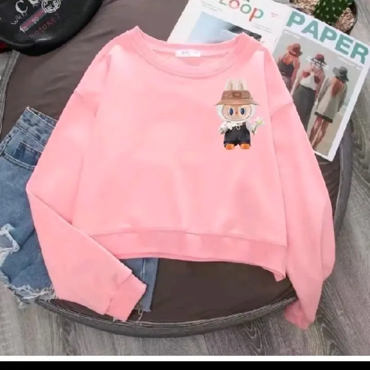 sweater crop labubu  Wanita Atasan terbaru Panjang Casual