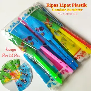 12 Pcs Kipas Tangan Lipat Karakter Cartoon Grosir Souvenir Kipas Plastik Murah