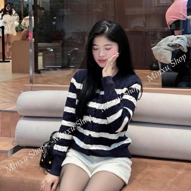 Áo Len Cardigan Kẻ Sọc Thêu Gấu Cá Tính Hàng QC Minxu Shop TA69