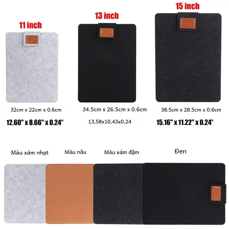 Túi đựng máy tính xách tay Cầm Tay bảo vệ nỉ chống trầy xước, dành cho 11 13 15 inch Ipad Pro Kindle Macbook, Unisex, Tay áo đựng 5