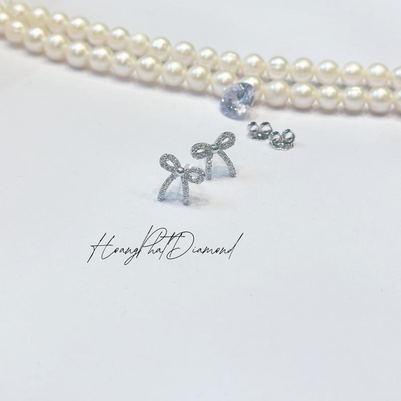 Hoàng Phát Phụ Kiện Bông Tai Bạc Ý Cao Cấp 925 Nơ F.u.l.l Hột Tấm Chui Đẩy Xi Kim B066