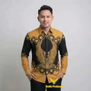 [Beli Lokal] Kemeja Batik Prakasa 300 Motif Prabhu Arjuna Slimfit Lengan Panjang Batik Solo Baju Katun Nyaman Atasan Pria Seragam Cowok Kuning Mewah