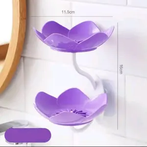 Ungu - Holder Tempat Sabun Spons Tingkat 2 Bentuk Bunga model tempel dinding