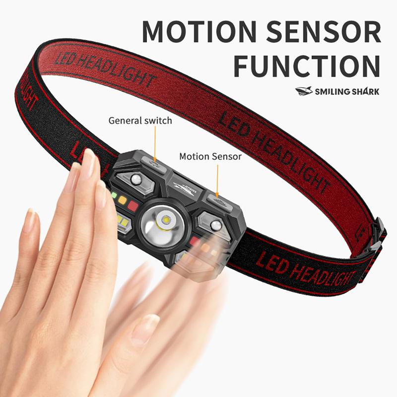 Product Introduction of 【TD-0225】Smiling Shark multifunctional headlamp, made of ABS material, with a built-in battery, featuring a sensing function and a user-friendly headband design, meeting the needs of daily life 20