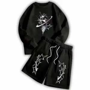 ￼STREES One Set Crewneck & Shortpant Silverstar Setelan Berbahan Kain Fleece Lembut Adem Size M-XL