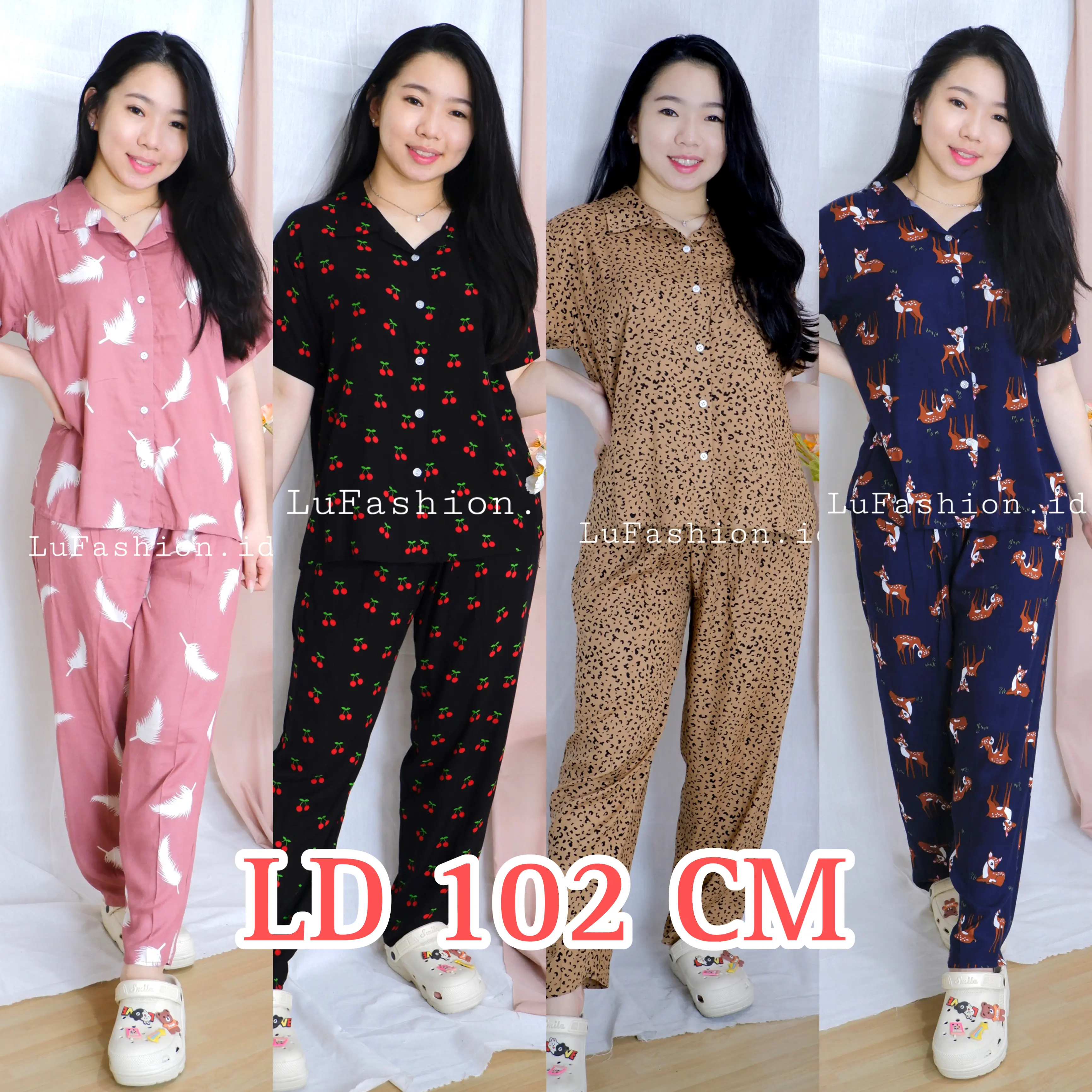 Piyama LD 102 CM Oneset Rayon Wanita | Piyama Lengan Pendek Celana Panjang