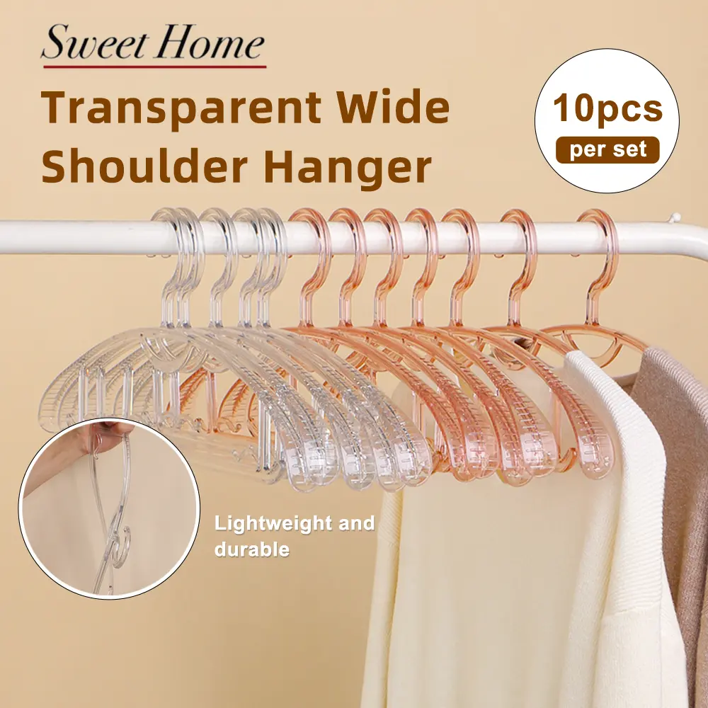 【Bundle of 10】Transparent Wide Shoulder Hanger Multi-purpose Non-slip Drying Rack Clothes Storage 3 Colours Available Organiser Smooth Hanging
