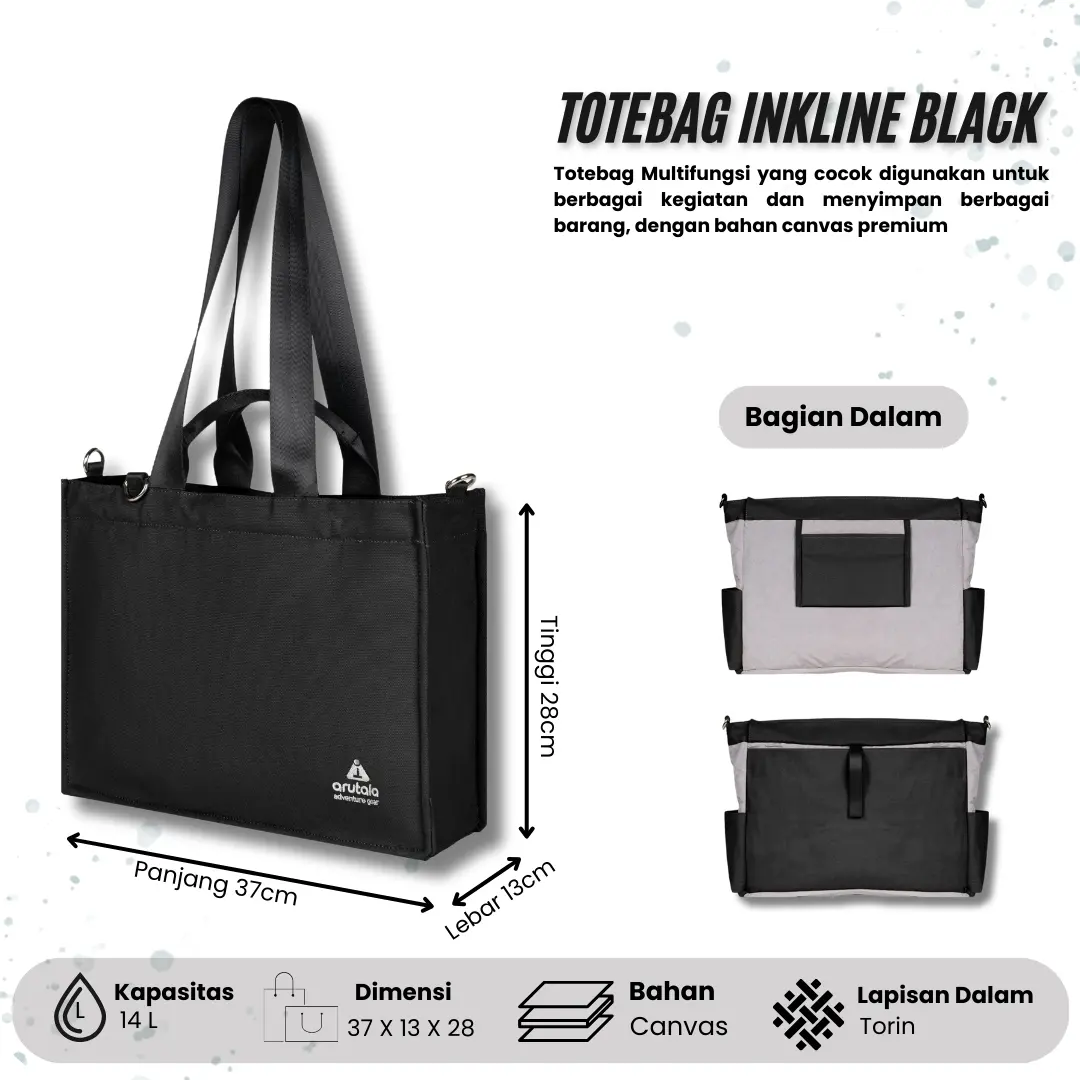 Arutala Adventure - Inkline Hitam Totebag Tas Jinjing Pria Wanita  Kanvas