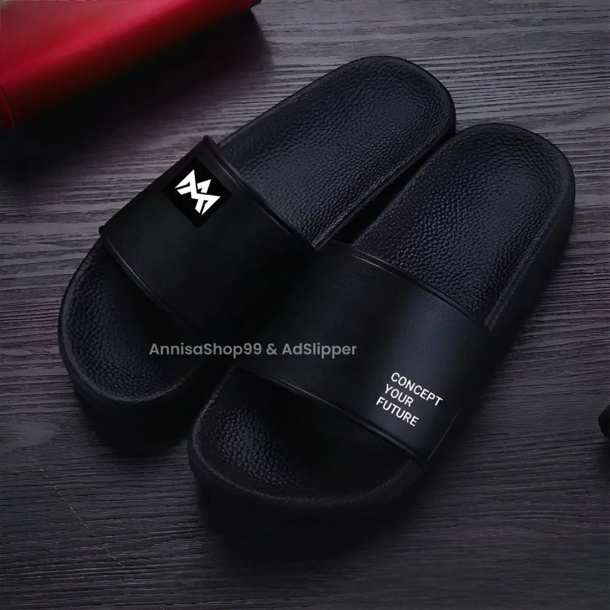 AN - CONCEPT HITAM SHB - Promo Sandal Slop Slip On Distro Casual Pria Wanita Dewasa