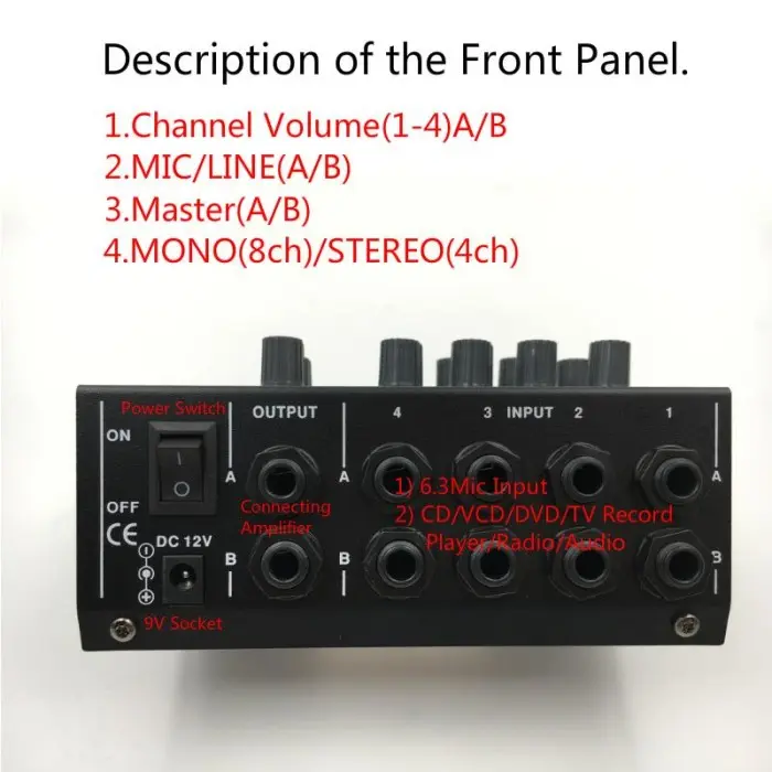 Mixer Audio Console Mixer Karaoke Mixer 8 Channel Input Mic Black 4