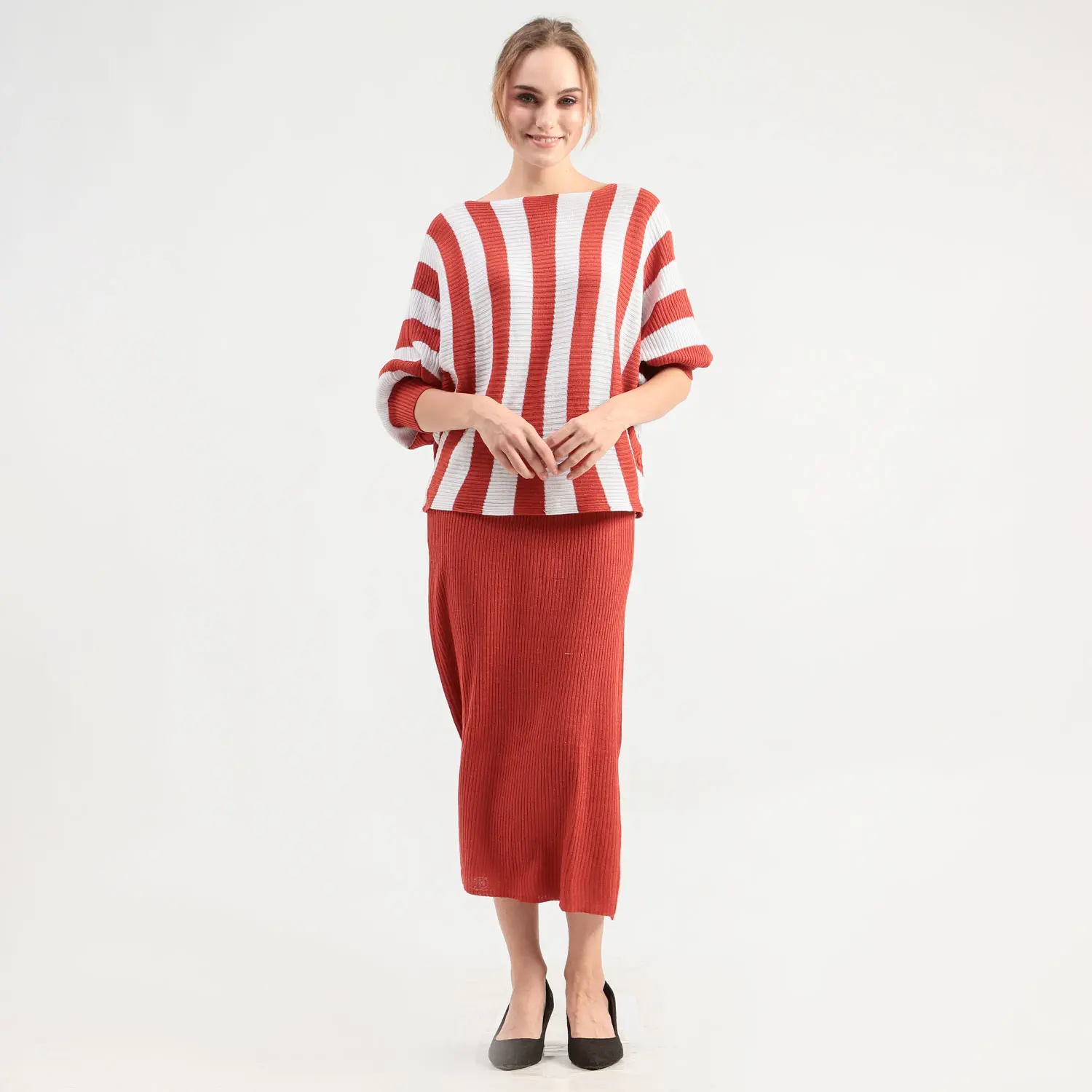 Alesha - ONE SET SETELAN RAJUT BATWING / RAJUT KELALAWAR Panjang Wanita Salur Celana