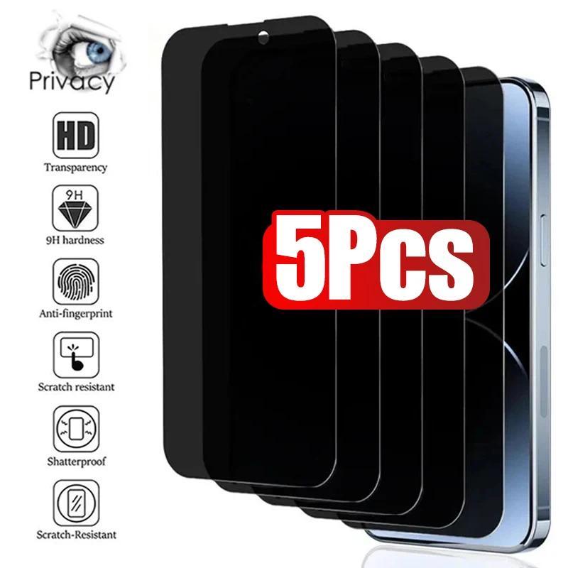 Anti peeping function tempered film set (5-piece set), suitable for iPhone models: 18, 17, 16, 15, 14, 13, 12, 11 (Pro/Max/Plus/Mini), iPhone SE2022, SE2020, XR, XS Max, XS, X, 6, 7, 8 Plus, complete set of anti peeping tempered film for iPhone series.