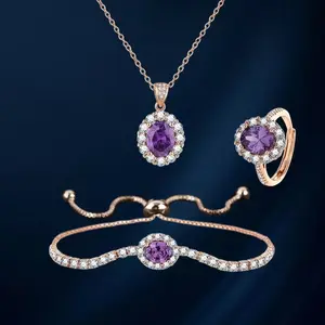 Set Aksesoris Permata Ungu ( Anting, Gelang, Kalung, Cincin )