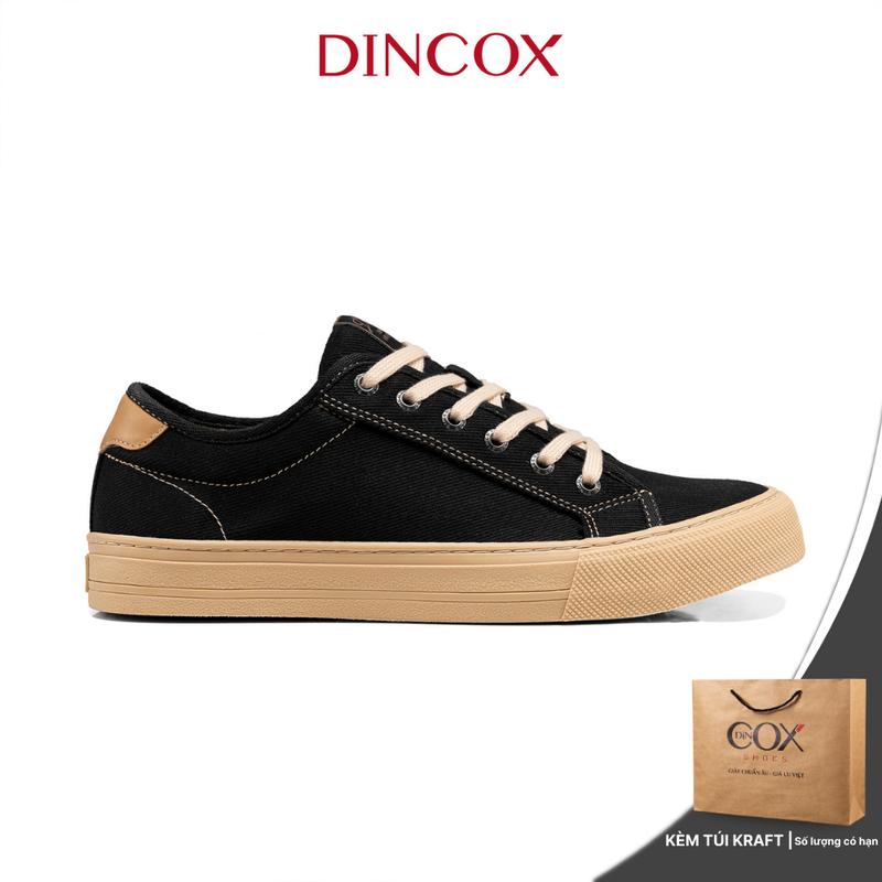 Giày Sneaker Vải Canvas Nam Nữ E12 Black/Beige Dincox Shoes Đế Bằng