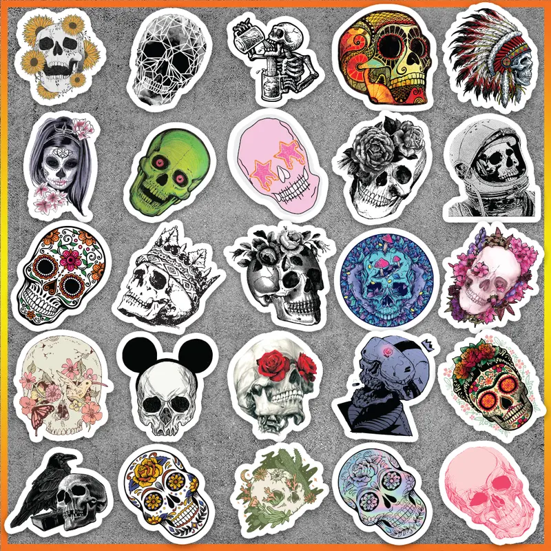 Set 50 cái Sticker Skull  dán mũ bảo hiểm, dán laptop, dán xe, vali, sticker chống thấm nước, sticker cute giá rẻ 1