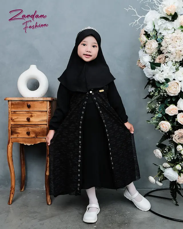 Afifa gamis set anak perempuan malika mix cringkle/ gamis anak cantik elegant gamis set terbaru 5