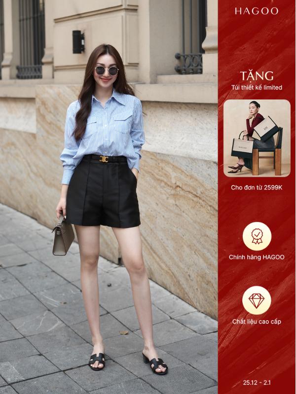 HAGOO Quần short nữ chất tafta có thiết kế bấu ly 4 màu năng động Q573