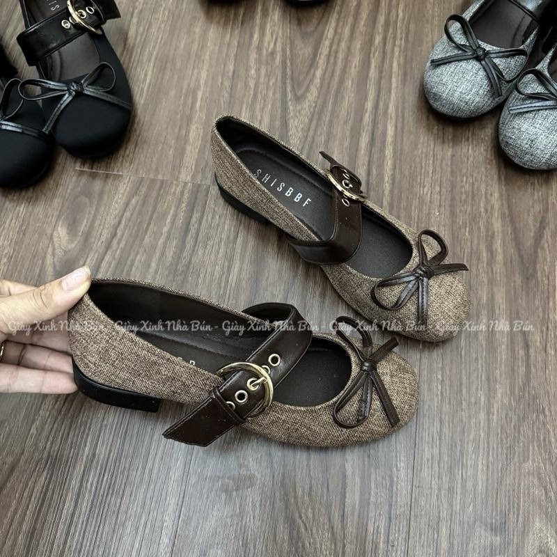 Giày mary jane nữ mũi tròn đính nơ quoai cài ngang tiểu thư dễ đi xinh Bb29