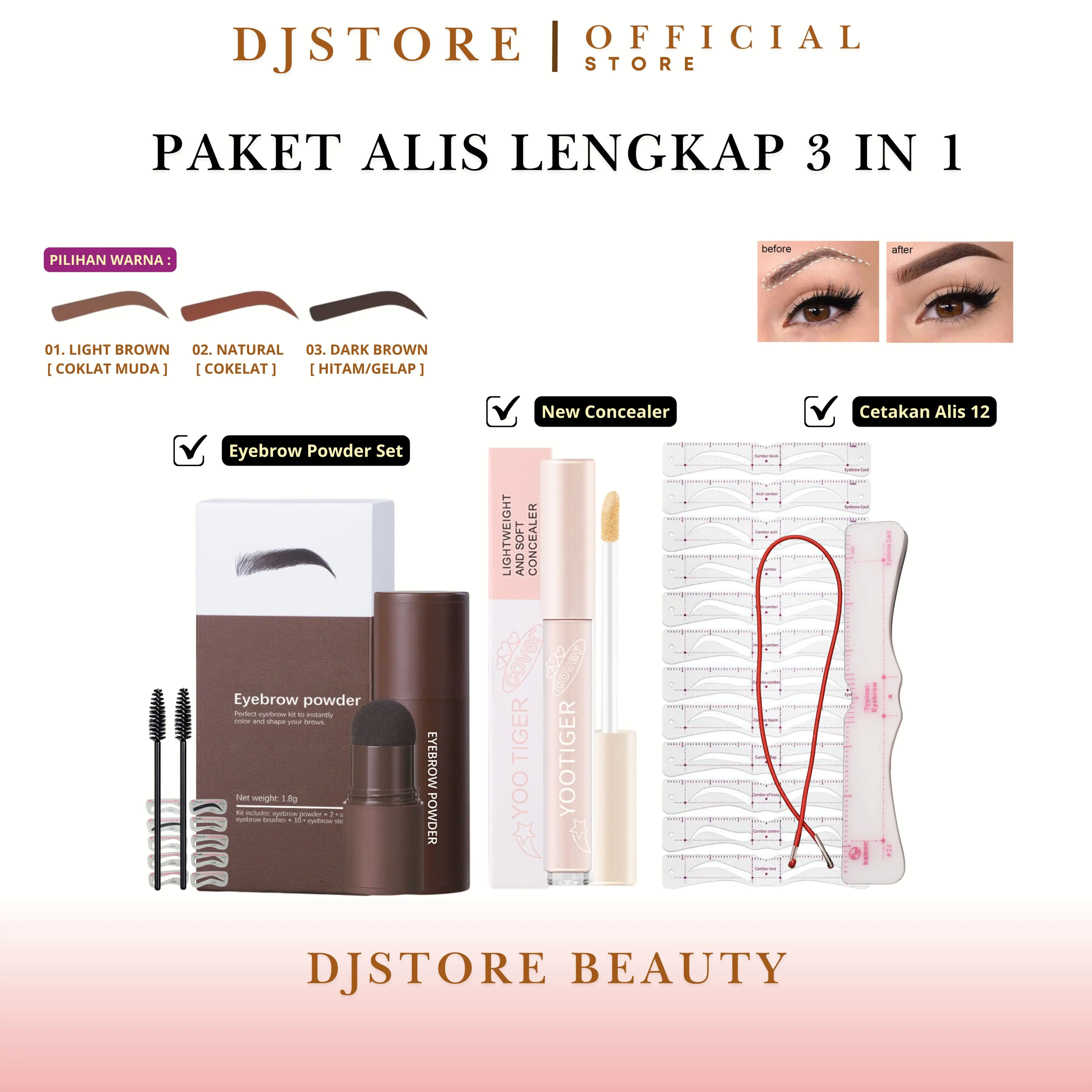 PAKET ALIS HEMAT 3in1 - Paket Eyebrow Hemat 3in1 Eyebrow, Cetakan Alis Tali 12 dan Concealer