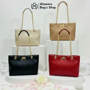 Almeera - Tas Totebag Violet Bag Kunci Putar Tas Ringan Tali Rantai Ringan Anti Karat Tas Selempang Bahu Free Dompet