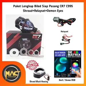 Paket Lengkap Biled CR7 C995 Cahaya Flat Siap Pasang Shroud+Relayset+Demon eyes