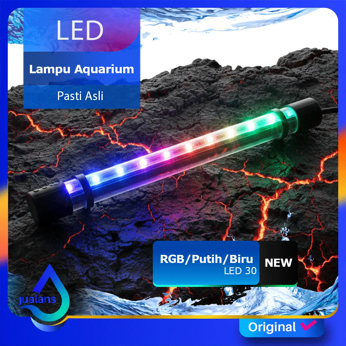 Lampu Aquarium Celup 30 RGB Biru Putih Putih-Biru LED Aquascape 30 cm