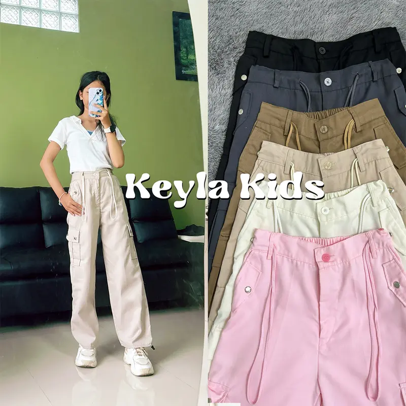 FUTI ID Keyla KidsCelana Cargo Anak Perempuan - Ukuran 10-13 Tahun - Fashion liburan 12-13 tahun 0