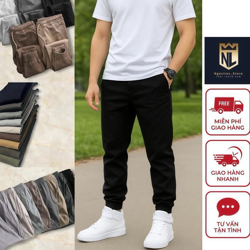 ￼Quần jogger KAKI nam ngoclieu_store.Quần jogger Kaki lưng thun dây rút có bo gấu.Kiểu dáng trẻ trung năng động.Size28-36 Sport Đồng Đi bộ đường dài Black Joggers quầ nthun Tập Gym