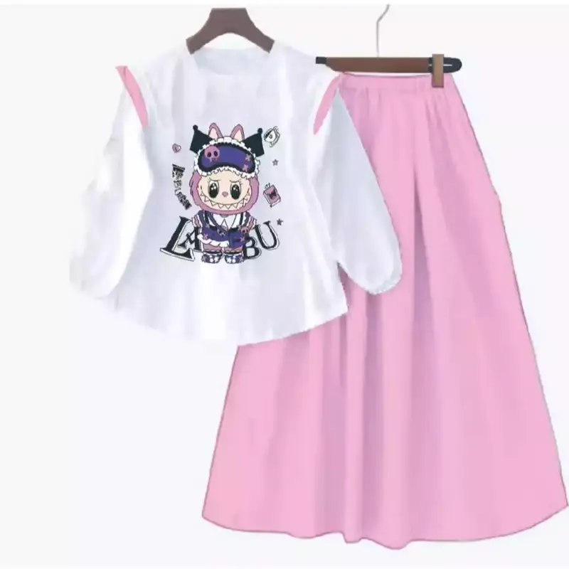 SETELAN ROK LABUBU & KUROMI SET ANAK PEREMPUAN TERBARU BAHAN CRINCLE AIR FLOW USIA 3-12 TAHUN FASHION 2024 2