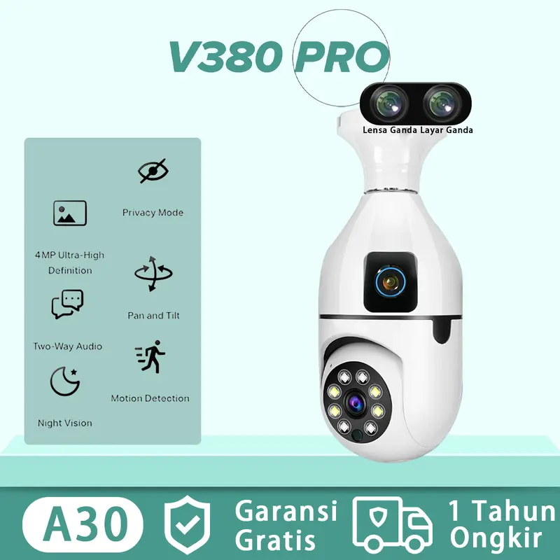 V380 Pro Kamera CCTV Bohlam Lensa Ganda Jarak Jauh 1080P WiFi Wireless CCTV Camera Night Vision PTZ 0