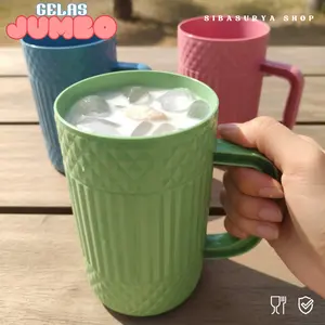 GELAS JUMBO PLASTIK ( 6/12 PCS ) BANYAK WARNA - Kapasitas 600 Ml Serbaguna BPA FREE