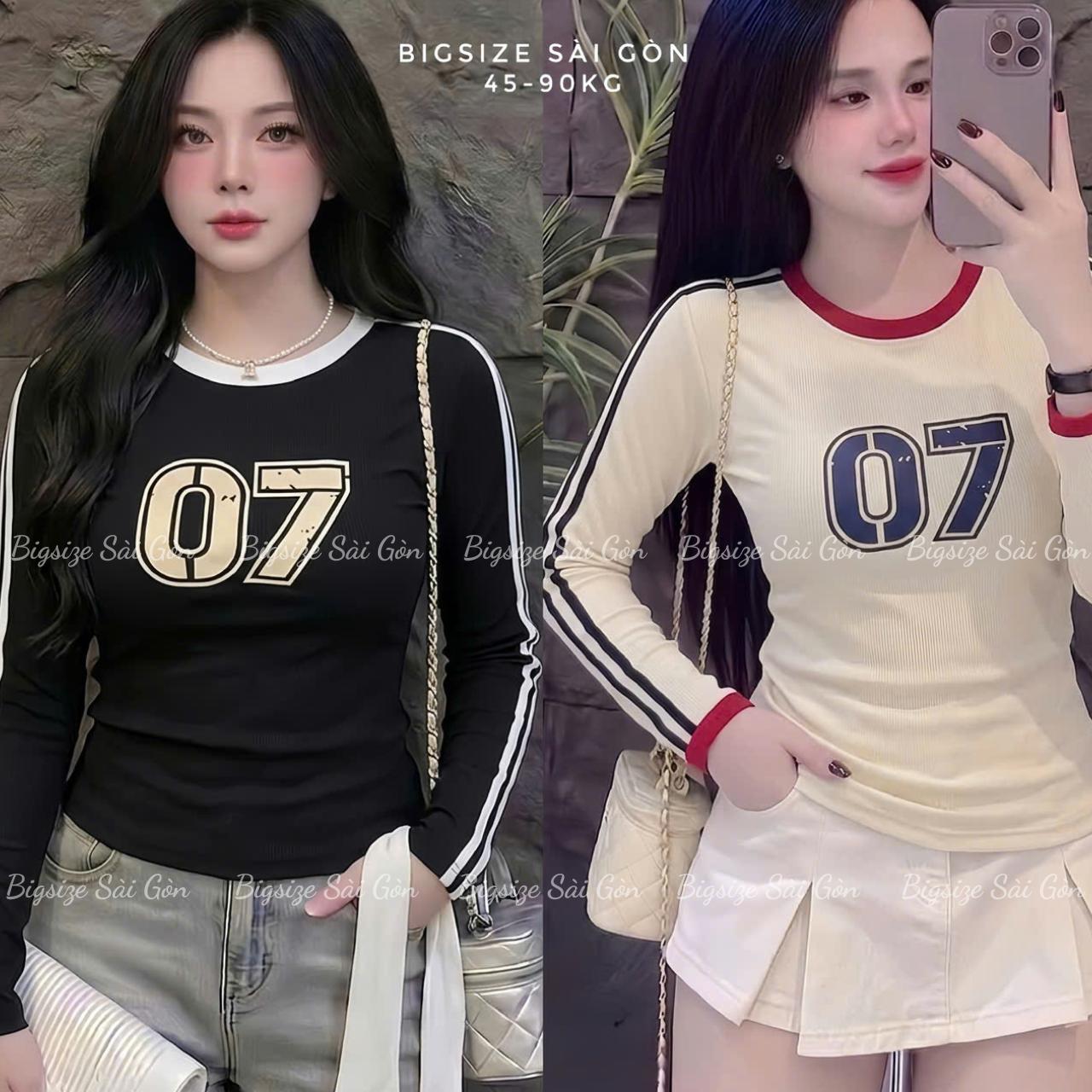 Thời Trang Bigsize (From Ôm Body) Áo Thun Nữ Tay Dài Cổ Tròn Phối Chữ In Cao Cấp Thanh Lịch Vải Thun Gân Tăm Bigsize Từ 45 - 90Kg Dễ Thương Top Nữ Women - B.1800